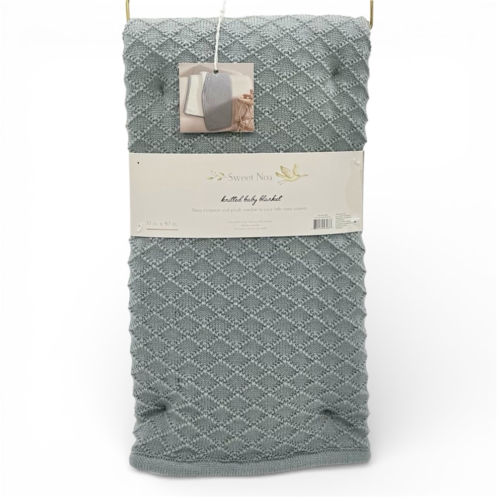 Sweet Noa Knitted Baby Blanket | Sage Green | Sherpa Back |  30x40 | NWT